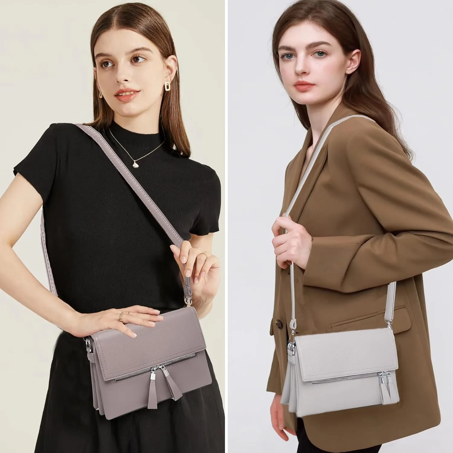 Crossbody Bags for Women - PU Leather Tote Shoulder Camera Clutch with Adjustable Strap (Gray)