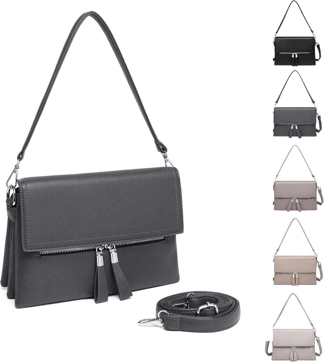 Crossbody Bags for Women - PU Leather Tote Shoulder Camera Clutch with Adjustable Strap (Gray)