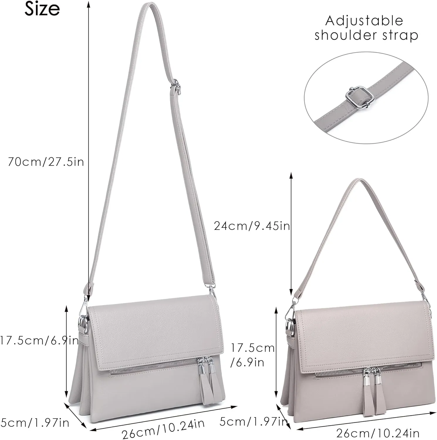 Crossbody Bags for Women - PU Leather Tote Shoulder Camera Clutch with Adjustable Strap (Gray)
