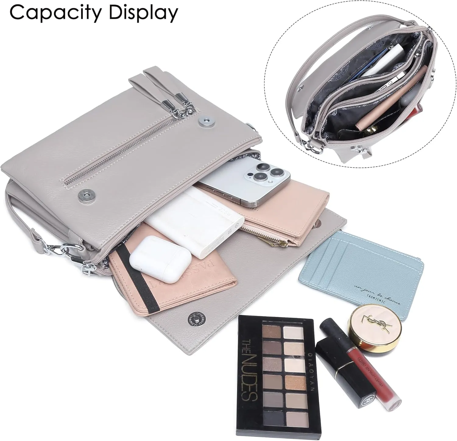 Crossbody Bags for Women - PU Leather Tote Shoulder Camera Clutch with Adjustable Strap (Gray)