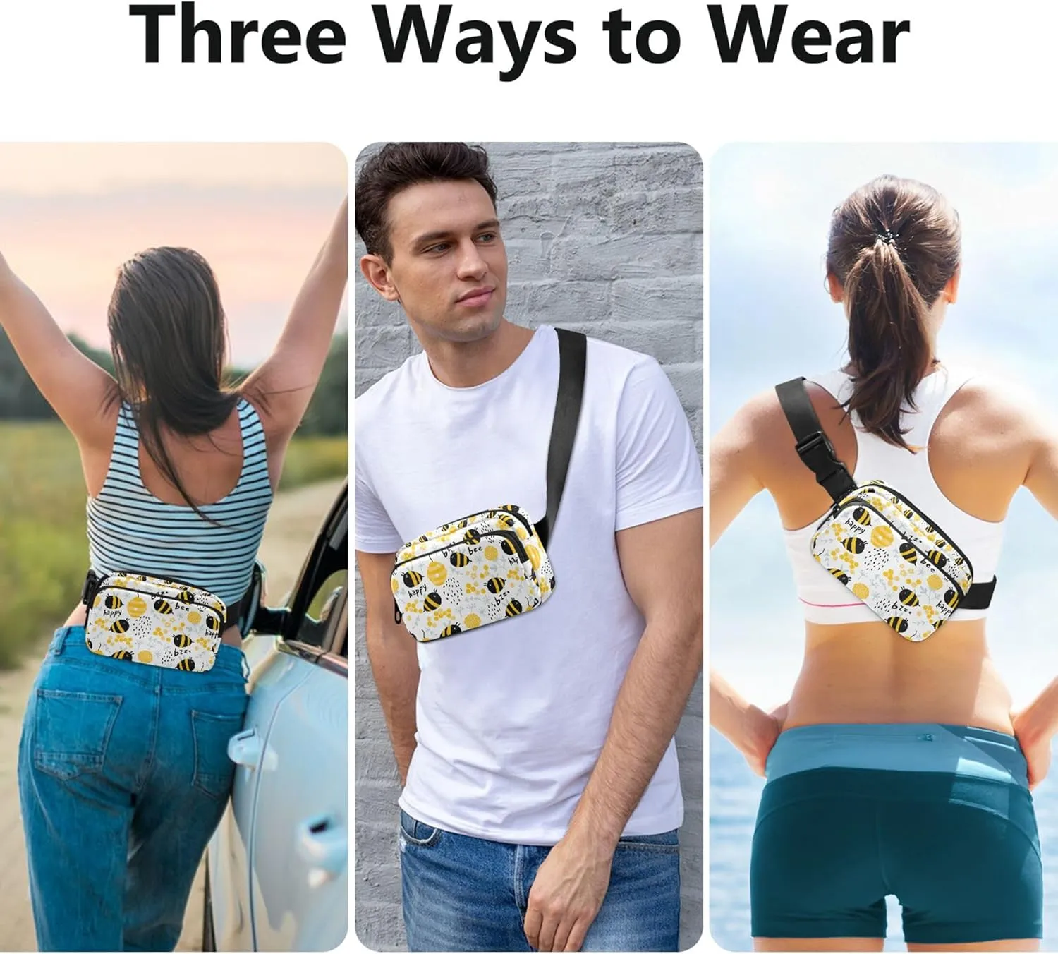 Customized Bees Flowers Beehive Fanny Packs for Women Waterproof Everywhere Belt Bag Cute Cross Body Waist Purse