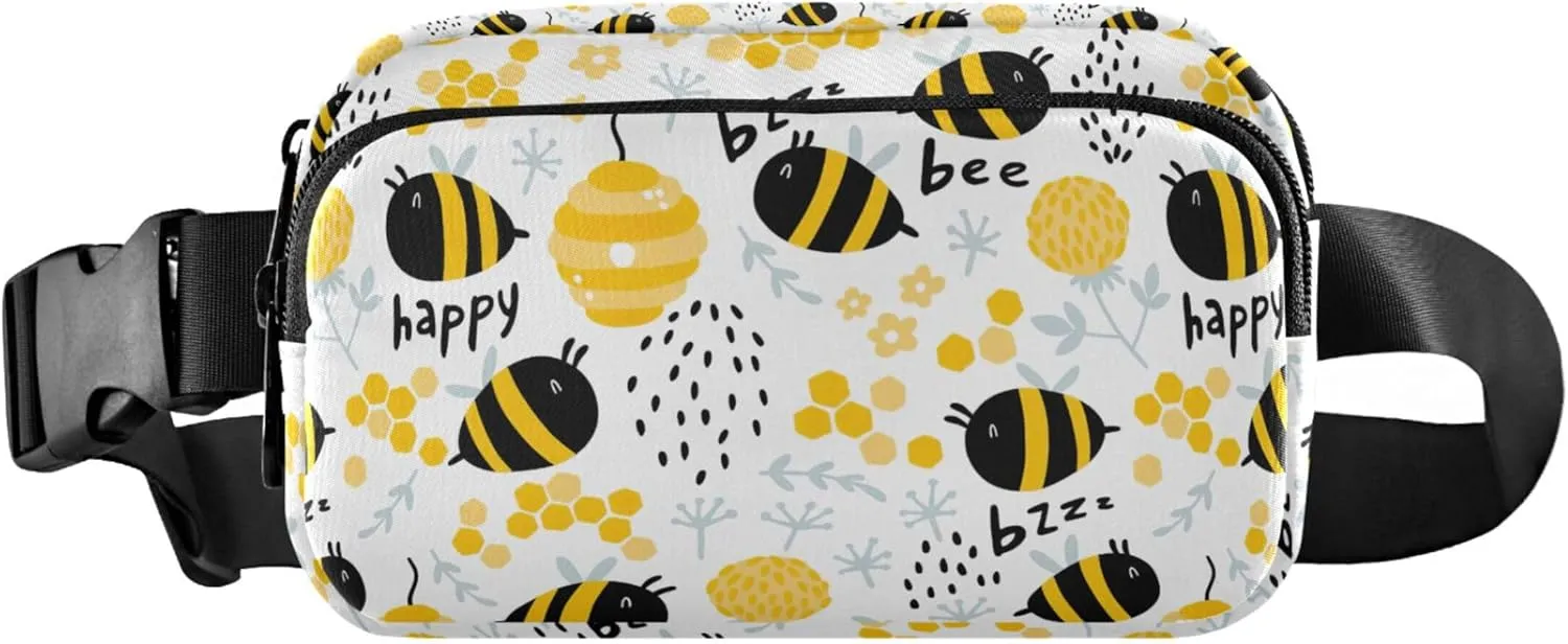 Customized Bees Flowers Beehive Fanny Packs for Women Waterproof Everywhere Belt Bag Cute Cross Body Waist Purse