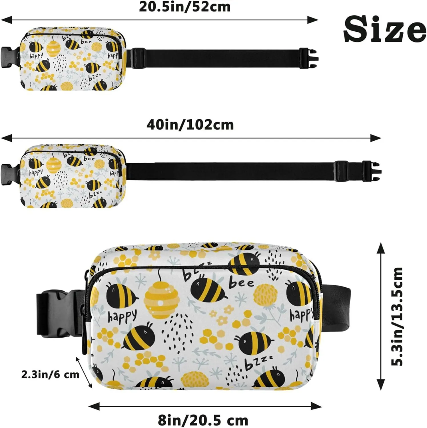 Customized Bees Flowers Beehive Fanny Packs for Women Waterproof Everywhere Belt Bag Cute Cross Body Waist Purse