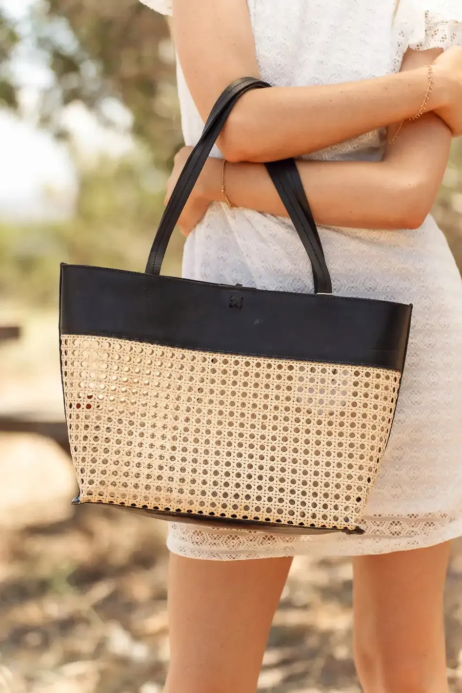 Ellie Wicker Tote in Black