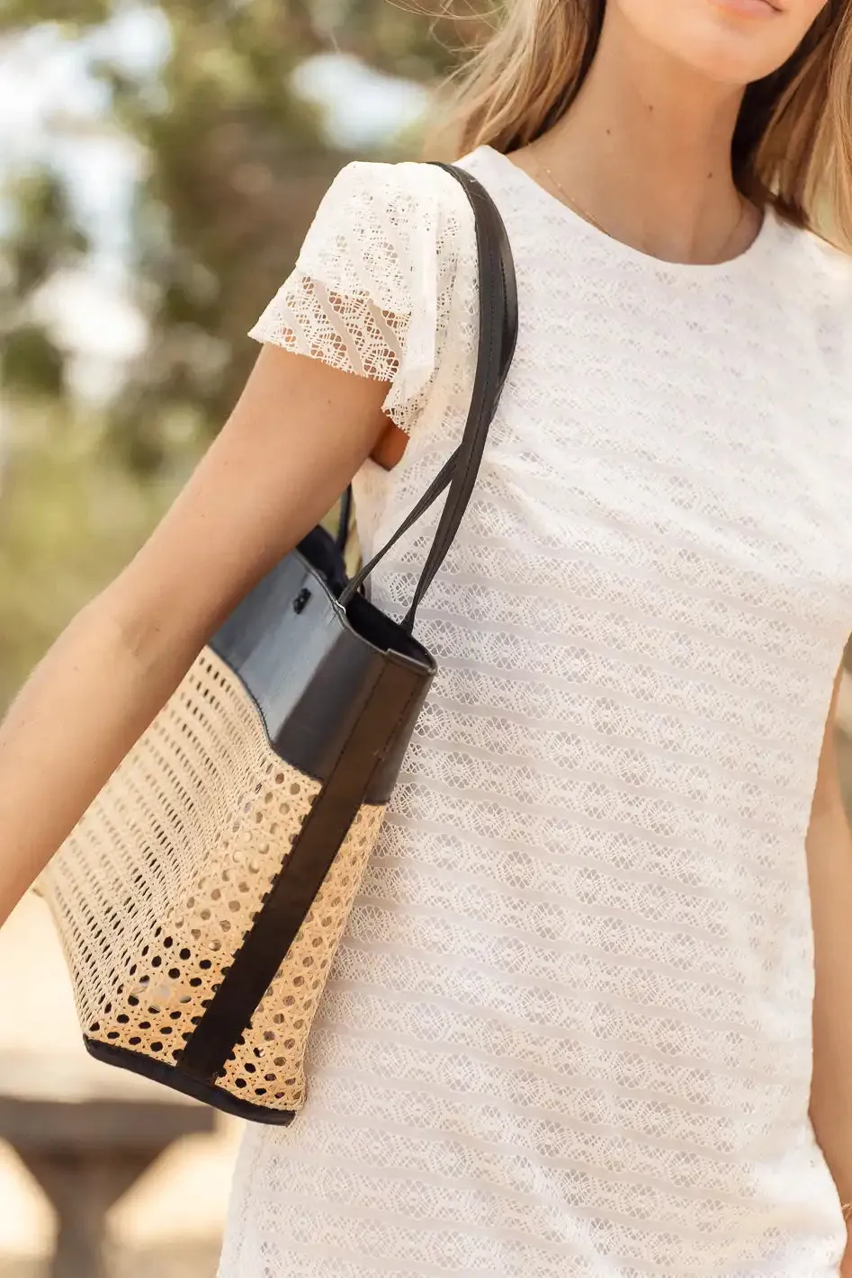 Ellie Wicker Tote in Black