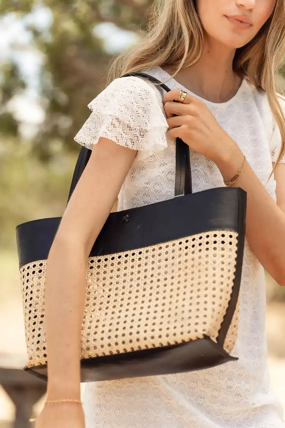 Ellie Wicker Tote in Black