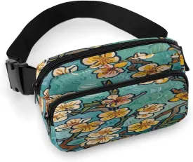 Fanny Pack Almond Blossom Printed Waist Cinching Bag Hip Bag Lightweight Belt Bag for Travel Sports Hiking Running