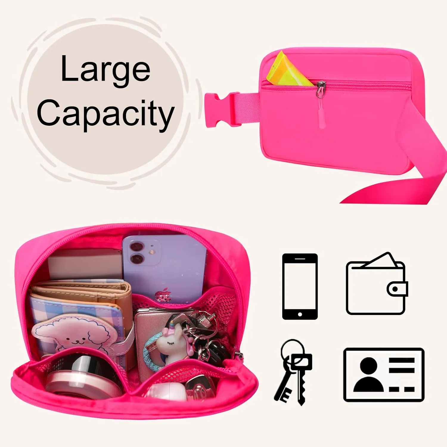 Fanny Pack for Women - Belt Bag Crossbody With Adjustable Strap - Hot Pink Fashion Cross Body Pack for Running, Workout, Hiking, Travel