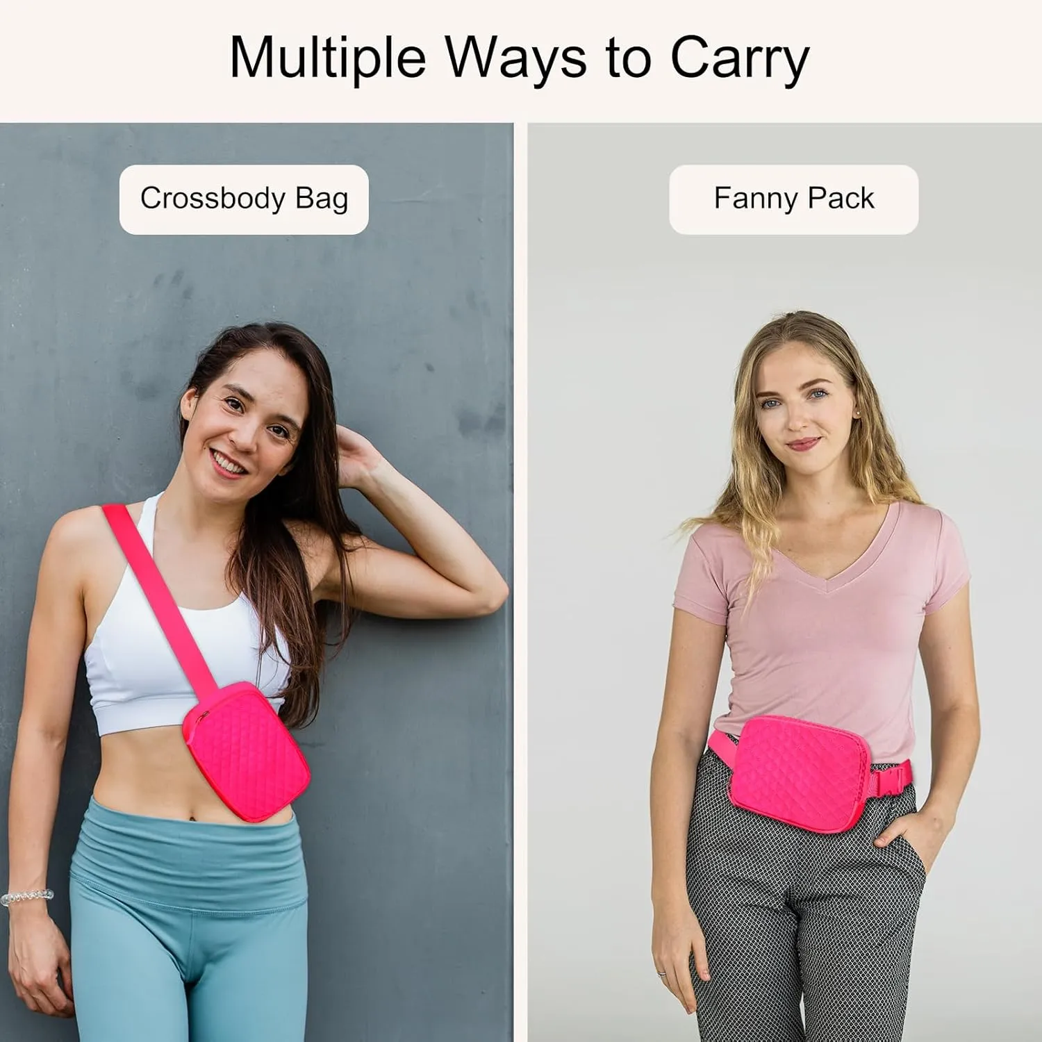 Fanny Pack for Women - Belt Bag Crossbody With Adjustable Strap - Hot Pink Fashion Cross Body Pack for Running, Workout, Hiking, Travel