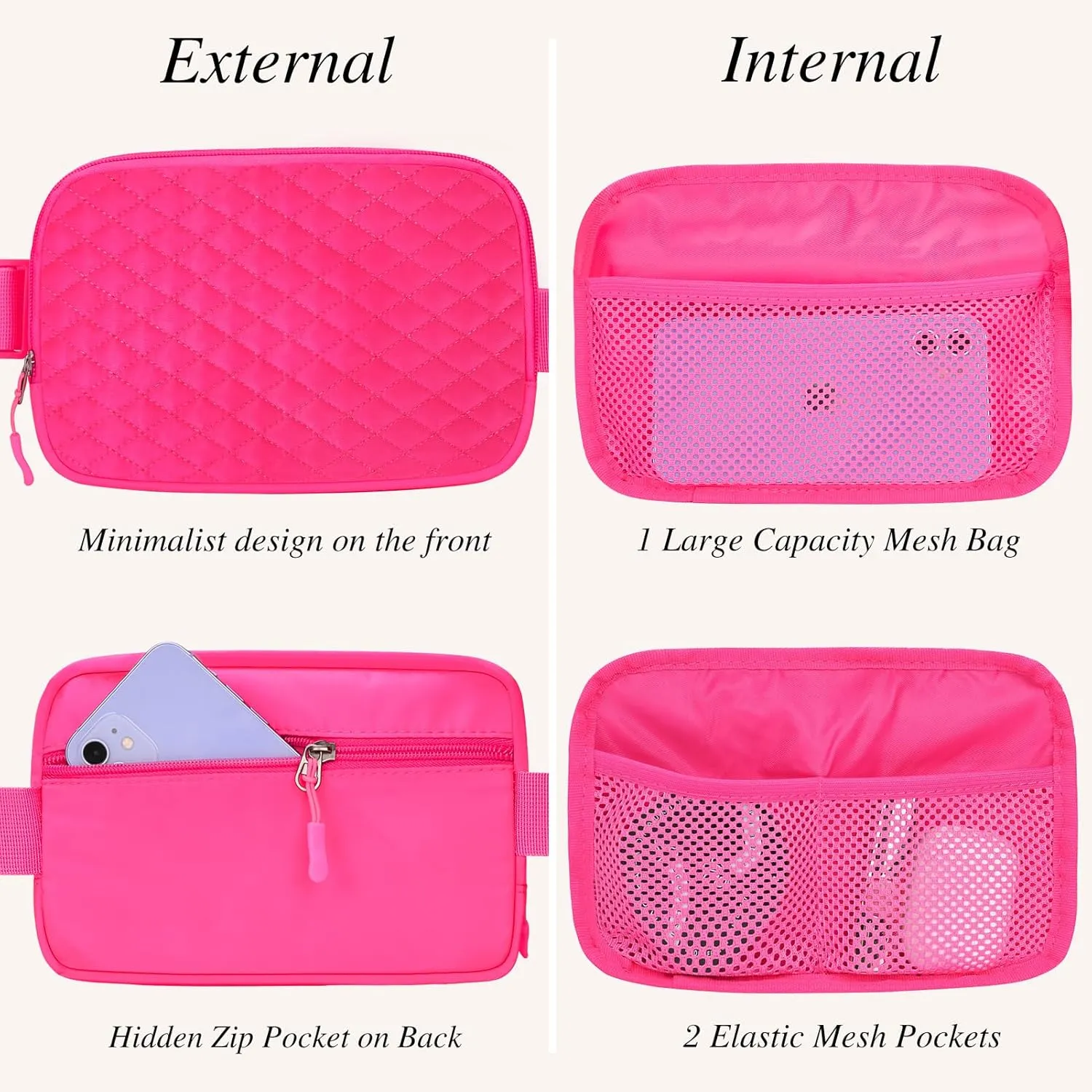 Fanny Pack for Women - Belt Bag Crossbody With Adjustable Strap - Hot Pink Fashion Cross Body Pack for Running, Workout, Hiking, Travel