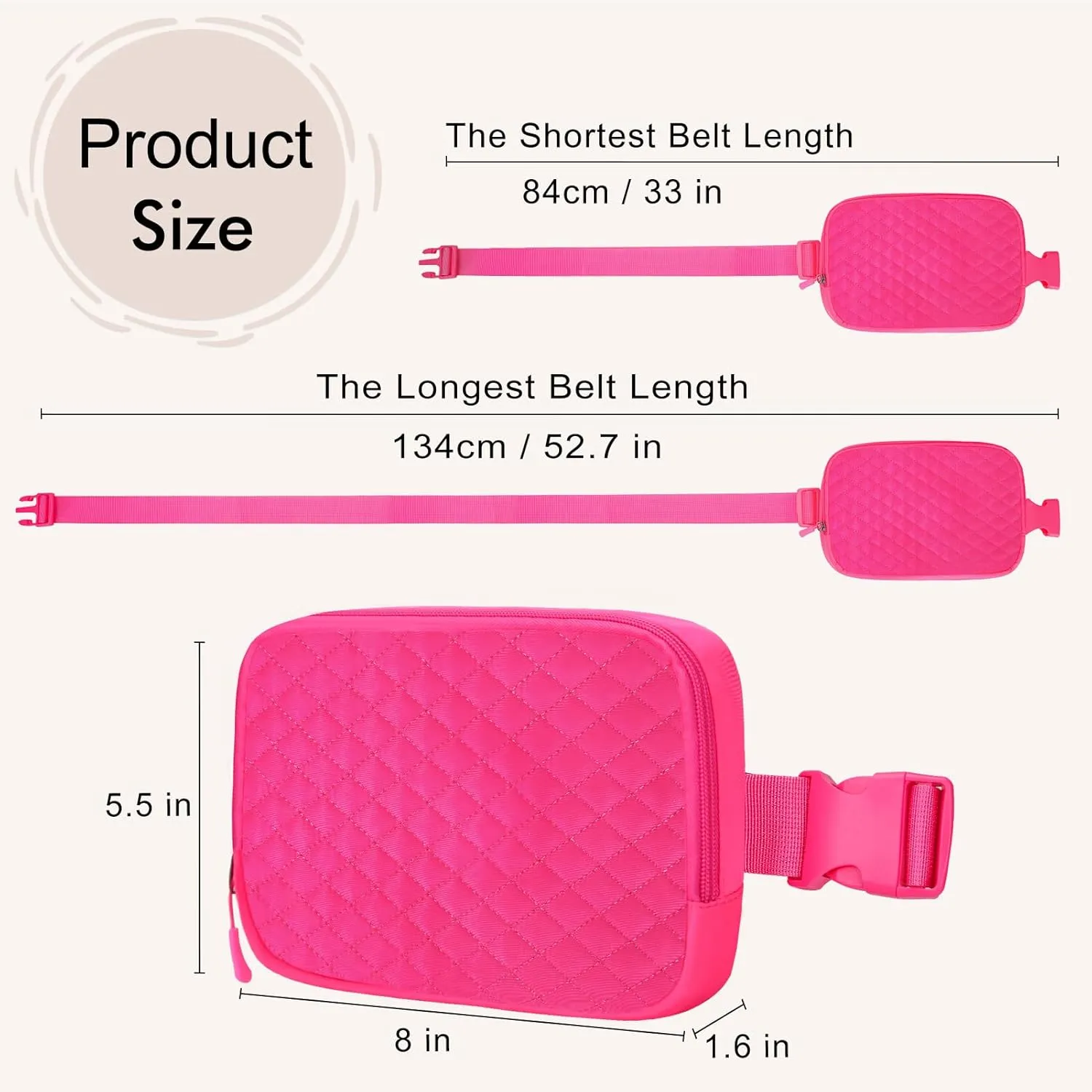 Fanny Pack for Women - Belt Bag Crossbody With Adjustable Strap - Hot Pink Fashion Cross Body Pack for Running, Workout, Hiking, Travel