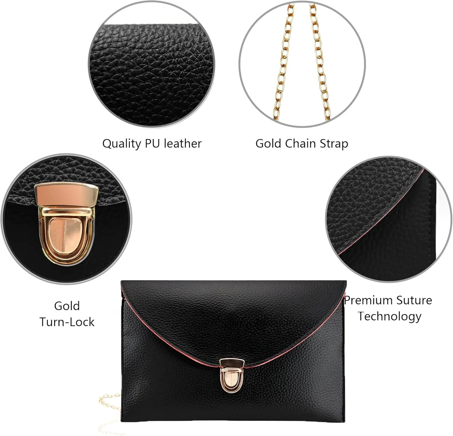 GEARONIC Clutch Purses, PU Leather Evening Envelope Clutch Handbags Womens Crossbody Bag with Chain Strap