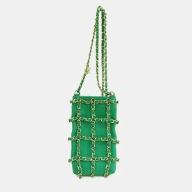 Green Lambskin Tech Me Out Clutch With Chain