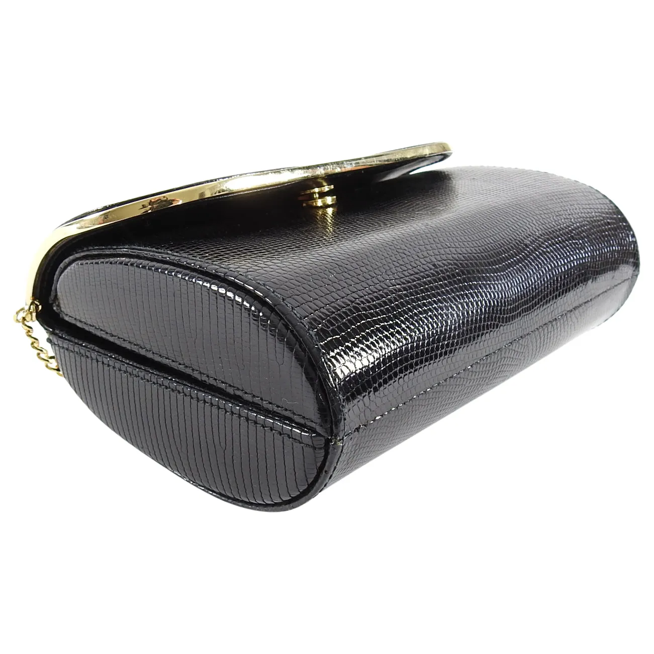 Gucci Vintage 1980’s Black Lizard Chain Strap Evening Bag
