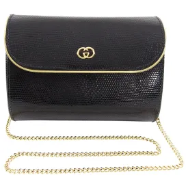 Gucci Vintage 1980’s Black Lizard Chain Strap Evening Bag