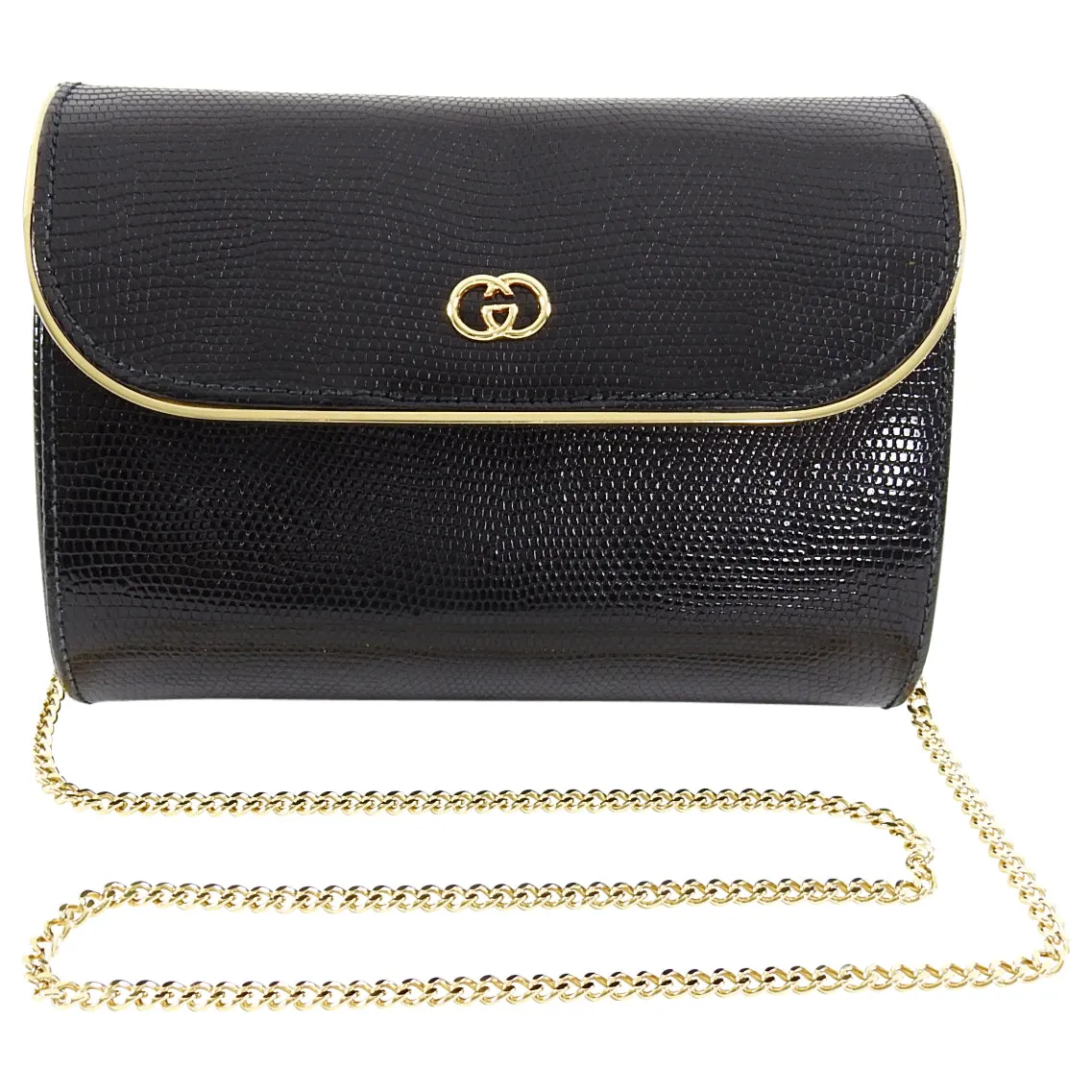 Gucci Vintage 1980’s Black Lizard Chain Strap Evening Bag