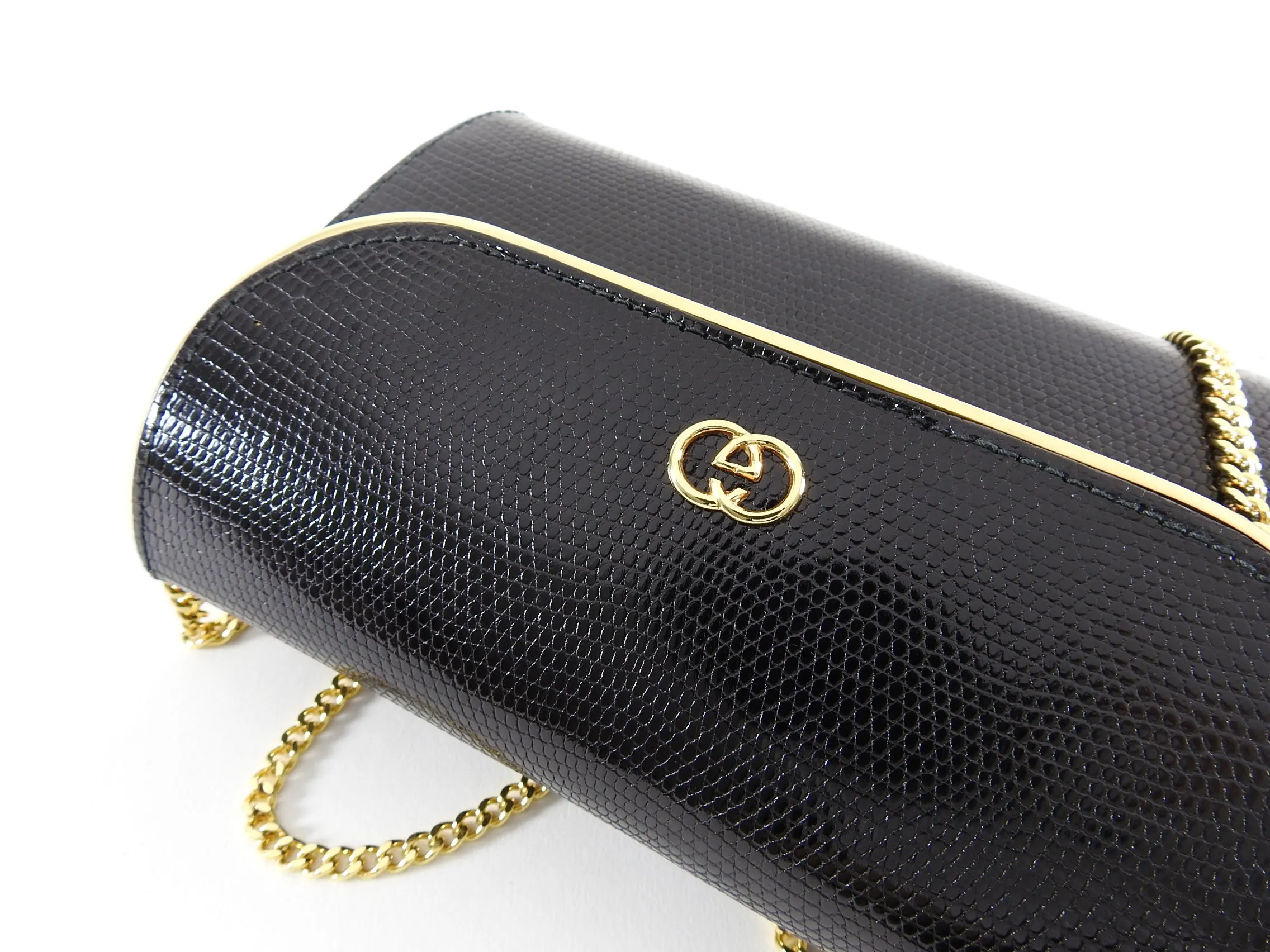 Gucci Vintage 1980’s Black Lizard Chain Strap Evening Bag