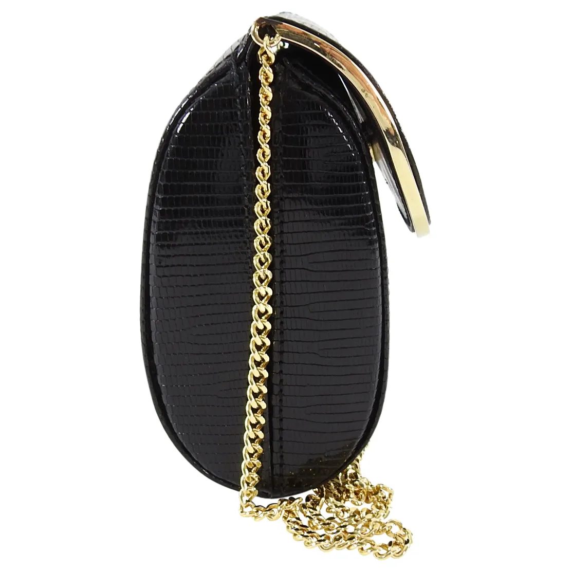 Gucci Vintage 1980’s Black Lizard Chain Strap Evening Bag
