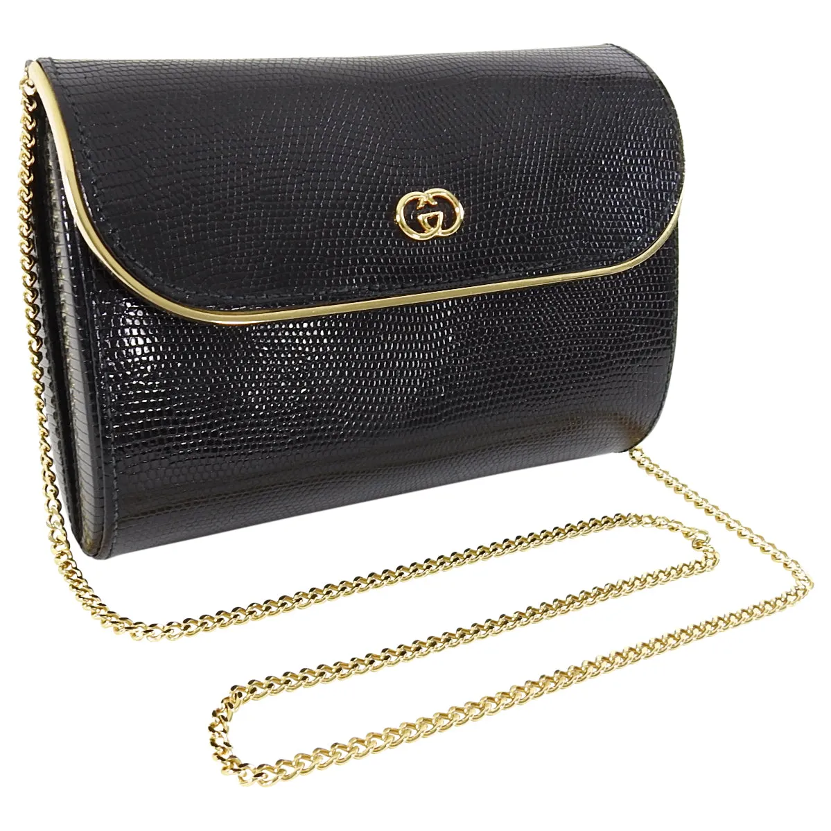 Gucci Vintage 1980’s Black Lizard Chain Strap Evening Bag