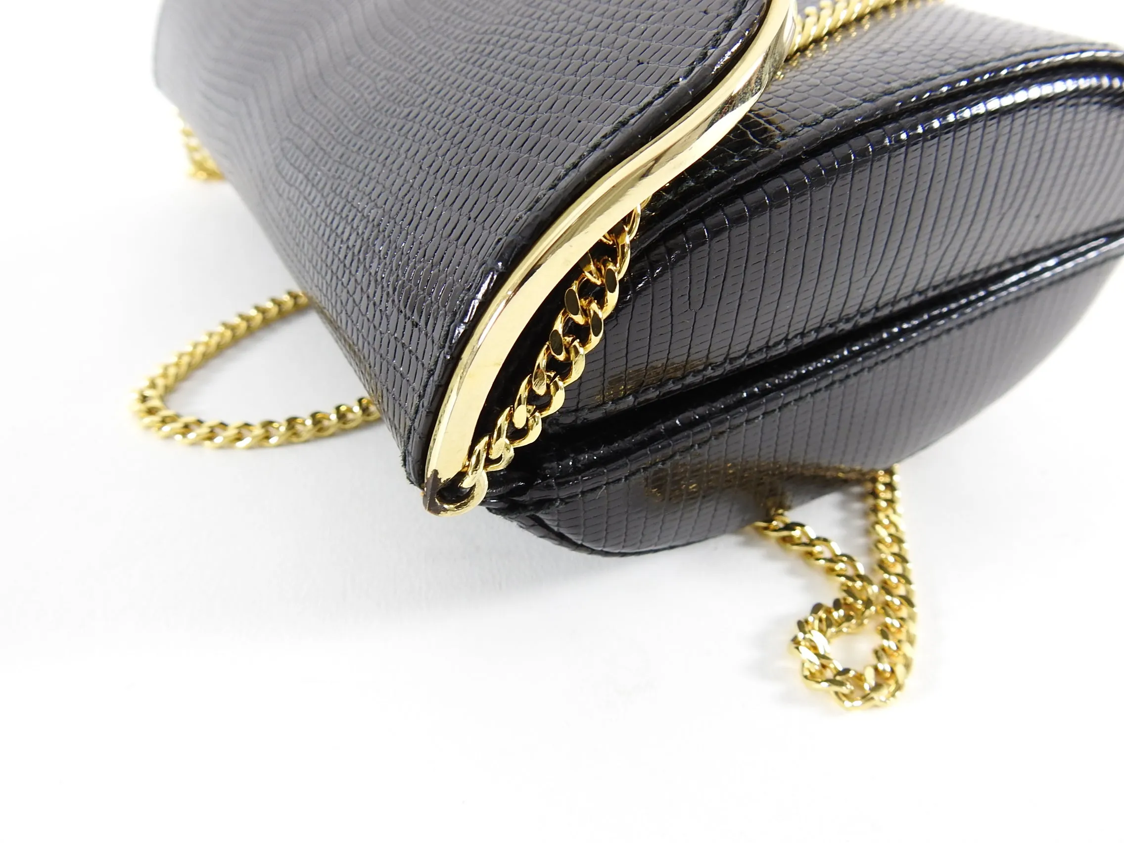 Gucci Vintage 1980’s Black Lizard Chain Strap Evening Bag