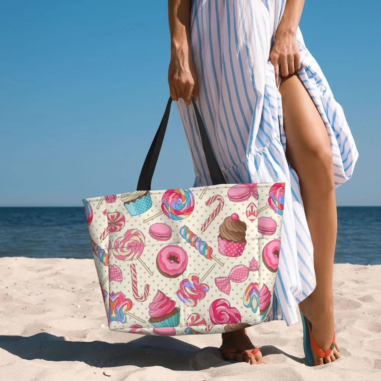 Large Capacity Succulent Print Beach Travel Tote Bag  Foldable, Perfect for Family Vacations, and Camping Trips