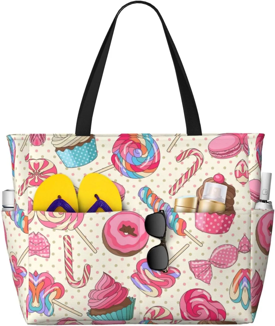 Large Capacity Succulent Print Beach Travel Tote Bag  Foldable, Perfect for Family Vacations, and Camping Trips