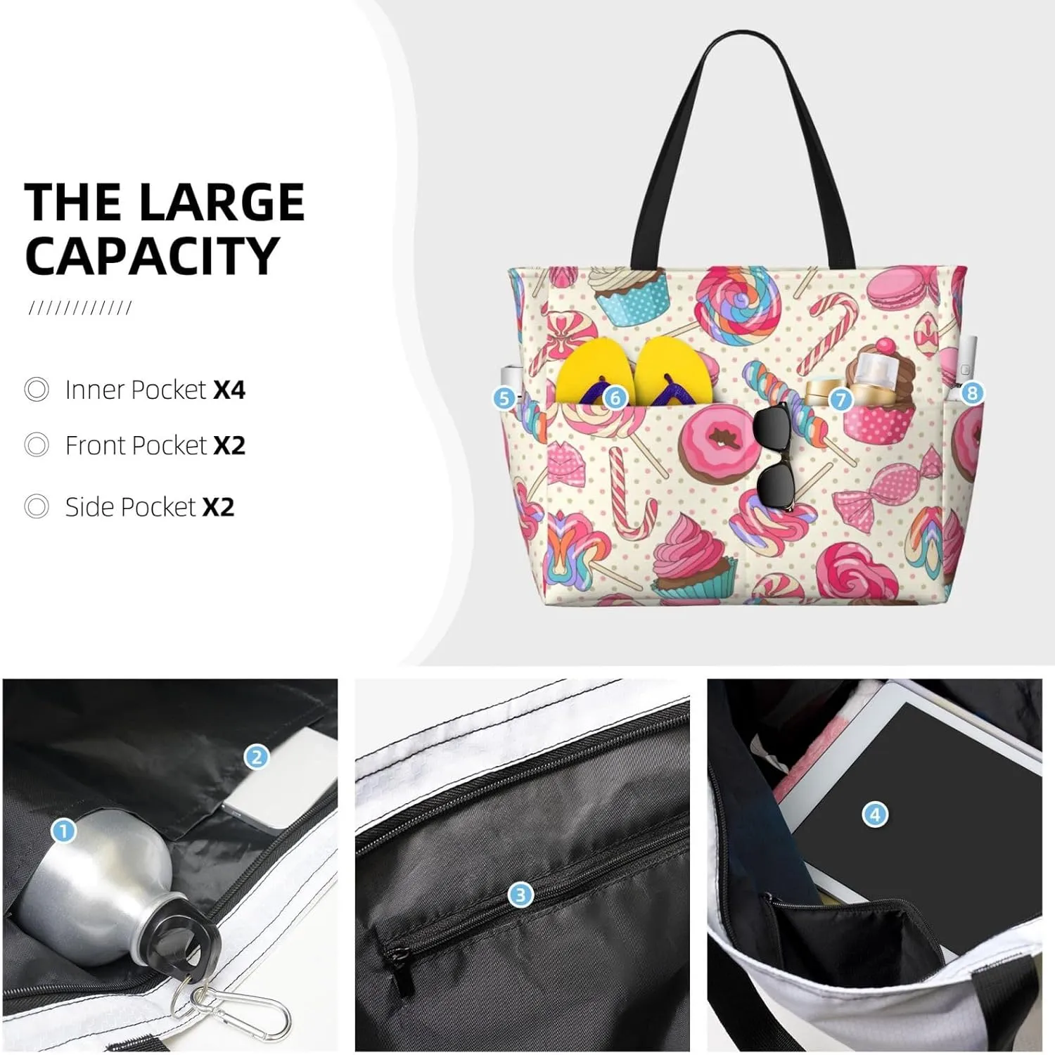 Large Capacity Succulent Print Beach Travel Tote Bag  Foldable, Perfect for Family Vacations, and Camping Trips
