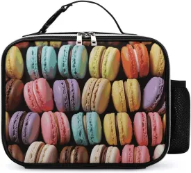 Macaron Biscuit Flavored Pastries Lunch Box Reusable Insulated Lunch Bag with Water Bottle Holder Portable Waterproof Leakproof Lunch Tote Bag for Women Men Work Travel Picnic