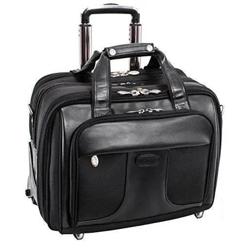 Mcklein, R Series, Chicago, Tech-Lite Ballistic Nylon, 15" Nylon Patented Detachable -Wheeled Laptop Overnight with Removable Briefcase, Black (73585)