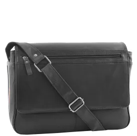 Mens Messenger Bag Real Leather Flight Shoulder Organiser Carl Black