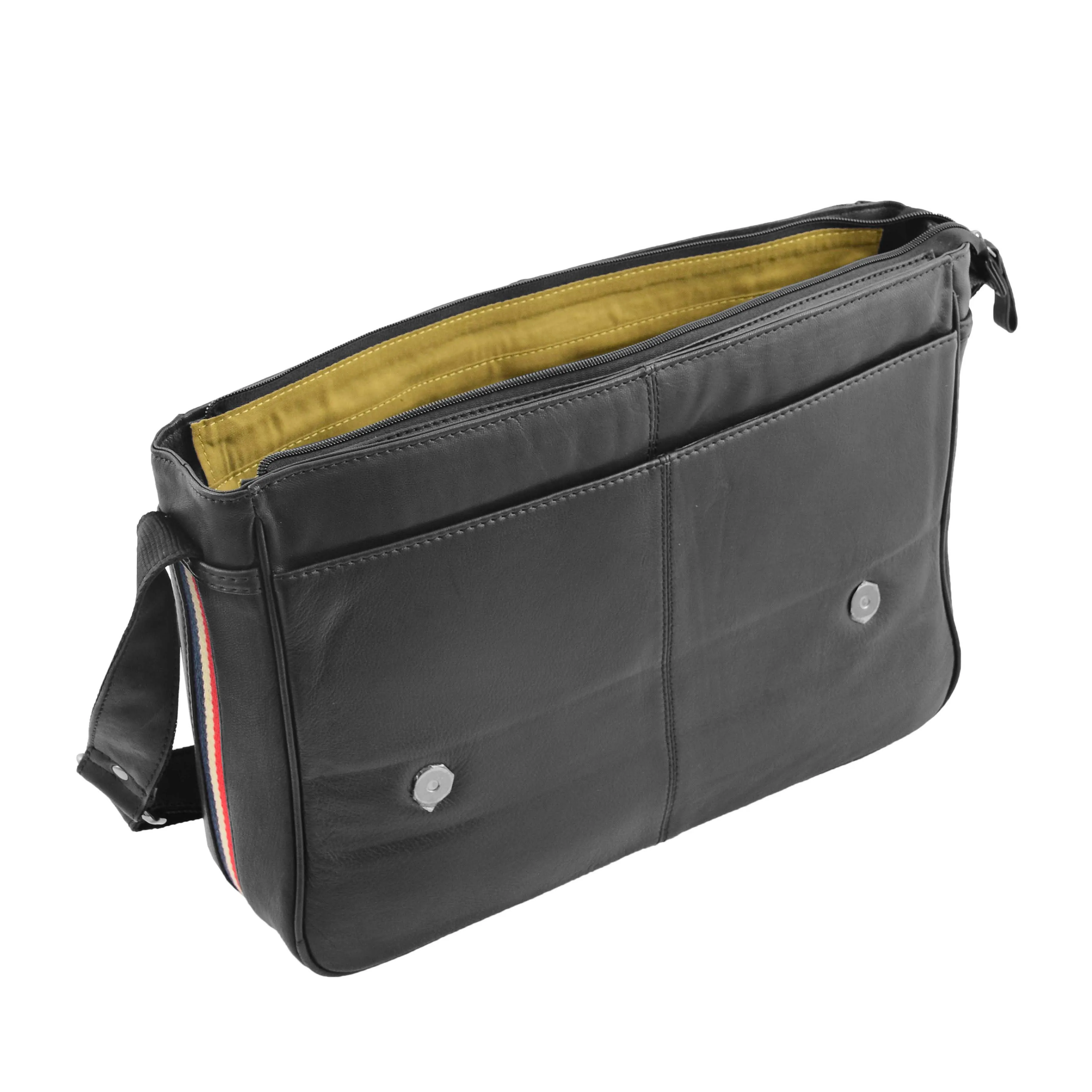 Mens Messenger Bag Real Leather Flight Shoulder Organiser Carl Black