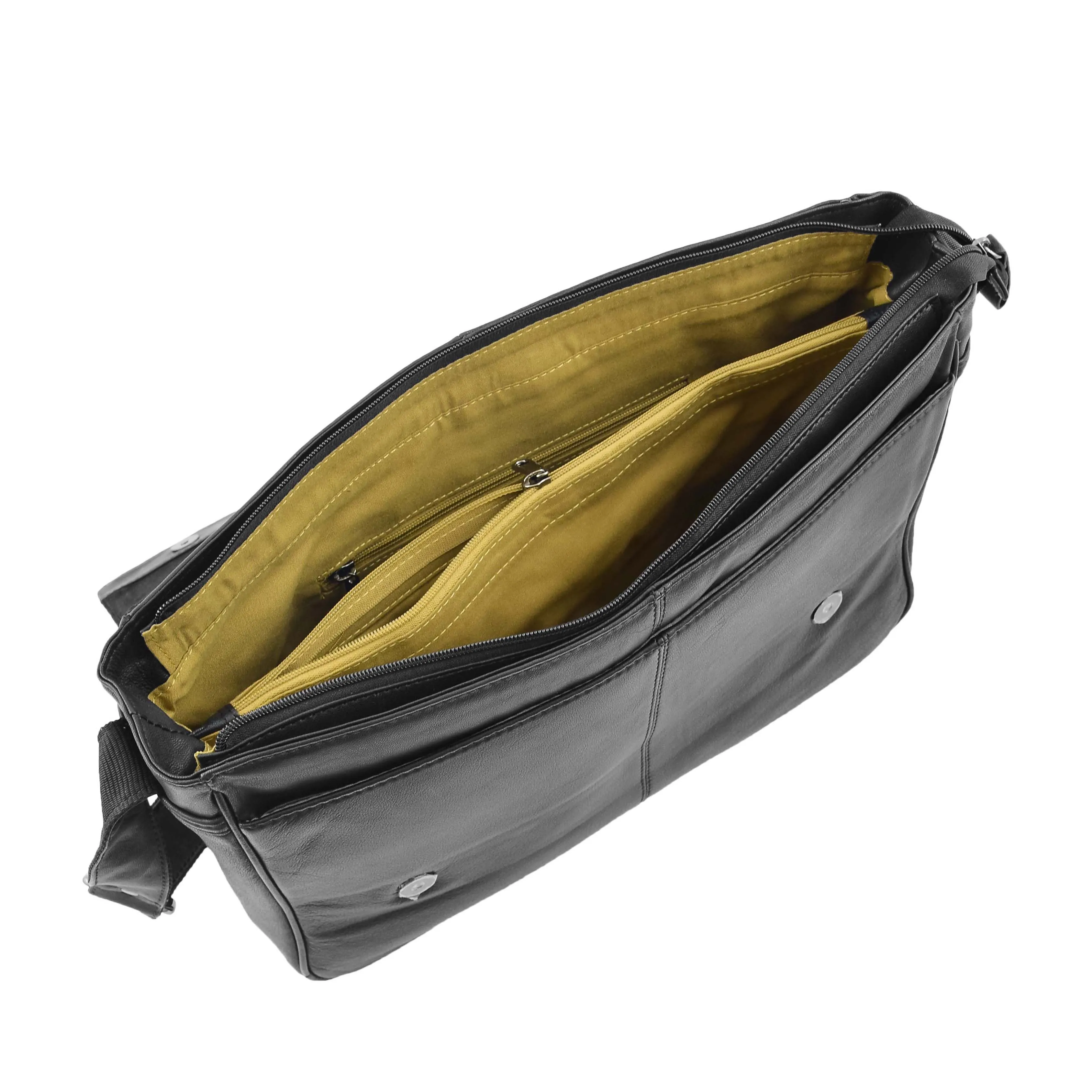 Mens Messenger Bag Real Leather Flight Shoulder Organiser Carl Black