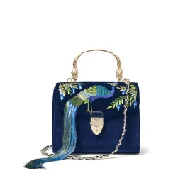Midi Mayfair Embroidered Bag in Peacock Hand Embroidery on Velvet