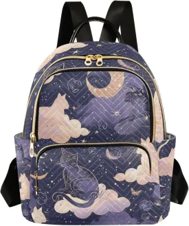 Mini Backpack Purse for Women, Galaxy Cat Travel Bag Casual Daypack Shoulder Bag