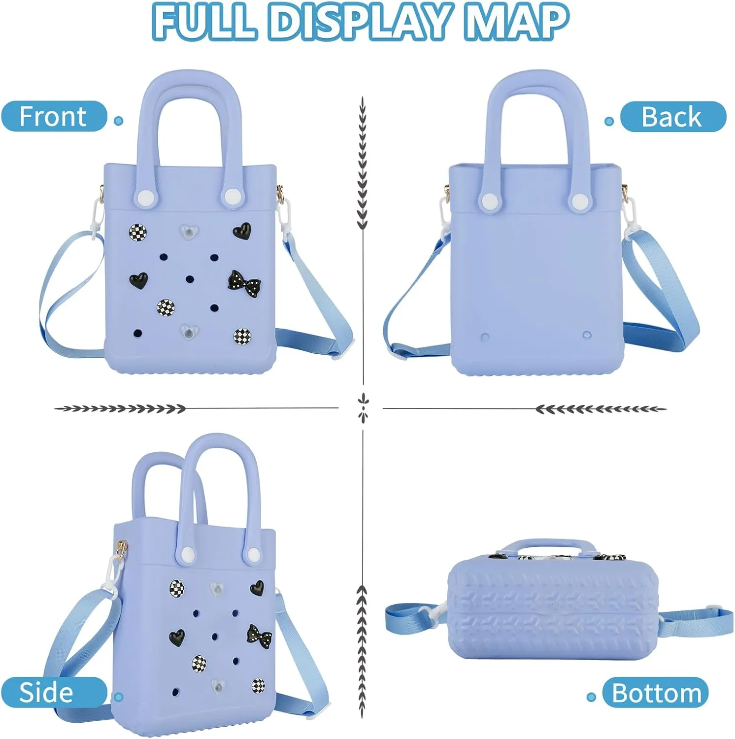 Mini Beach Rubber Tote Bag - Small Waterproof Bitty Washable Handbag with Charms for Women