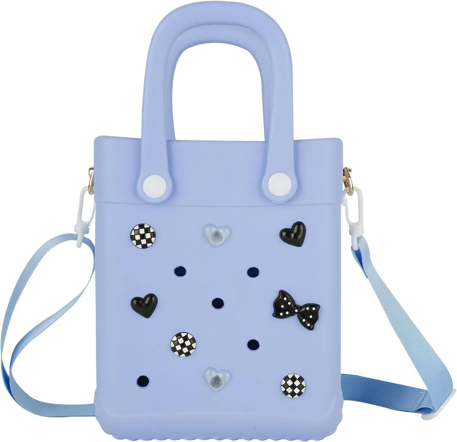 Mini Beach Rubber Tote Bag - Small Waterproof Bitty Washable Handbag with Charms for Women