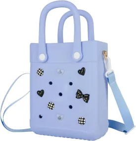 Mini Beach Rubber Tote Bag - Small Waterproof Bitty Washable Handbag with Charms for Women