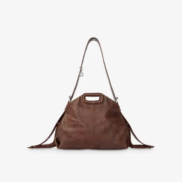 Miss M Vintage Leather Shoulder Bag with Maje Eyelet Strap, Brown