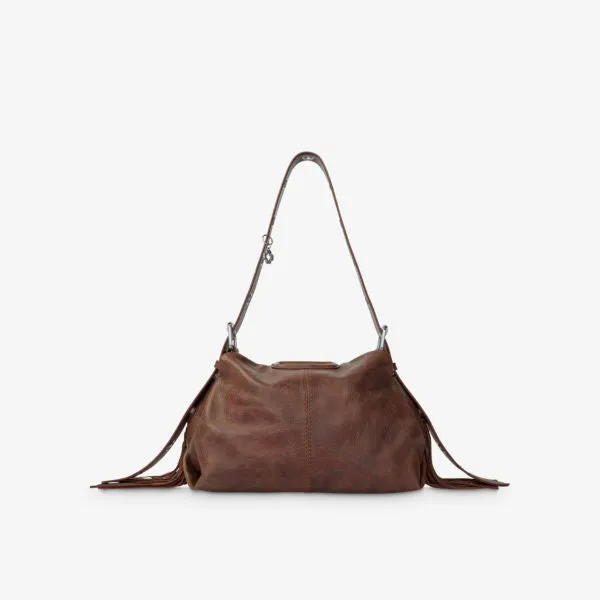 Miss M Vintage Leather Shoulder Bag with Maje Eyelet Strap, Brown