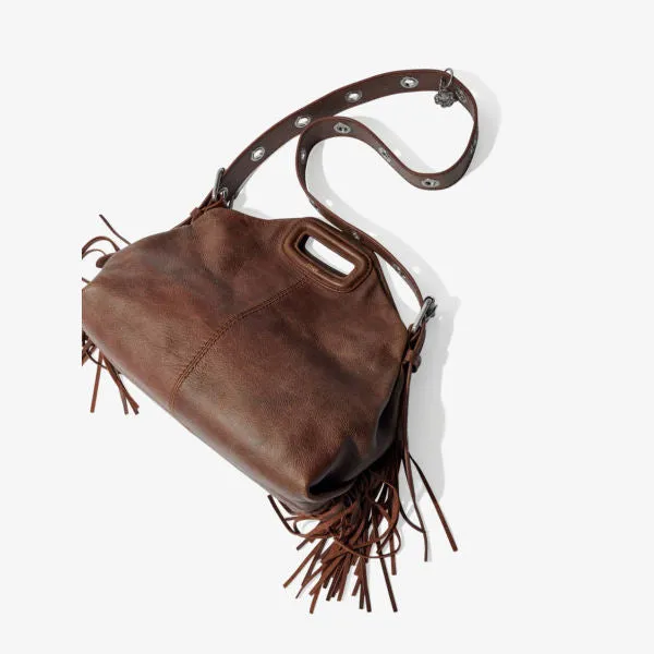 Miss M Vintage Leather Shoulder Bag with Maje Eyelet Strap, Brown