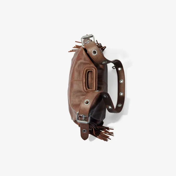 Miss M Vintage Leather Shoulder Bag with Maje Eyelet Strap, Brown