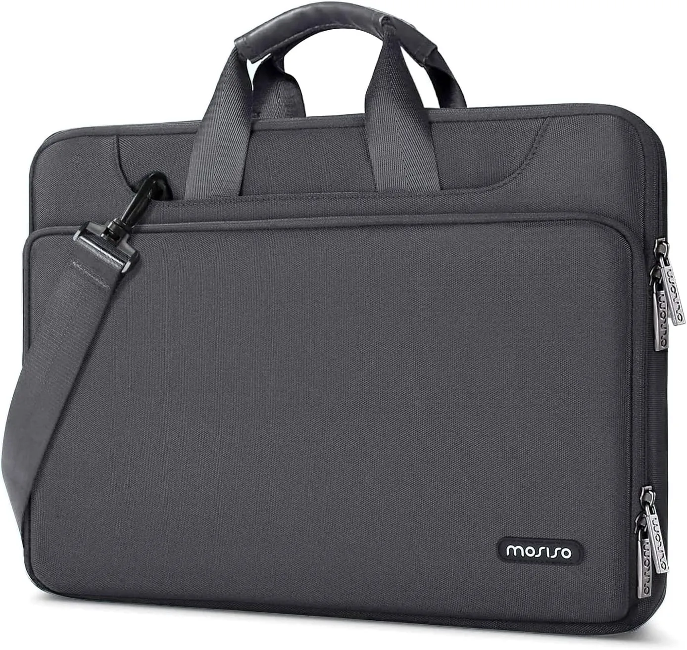 MOSISO 360 Protective Laptop Shoulder Bag Compatible with MacBook Air/Pro, 13-13.3 inch Notebook, Compatible with MacBook Pro 14 inch M4 M3 M2 M1,Matching Color Sleeve with Belt, Slate Gray