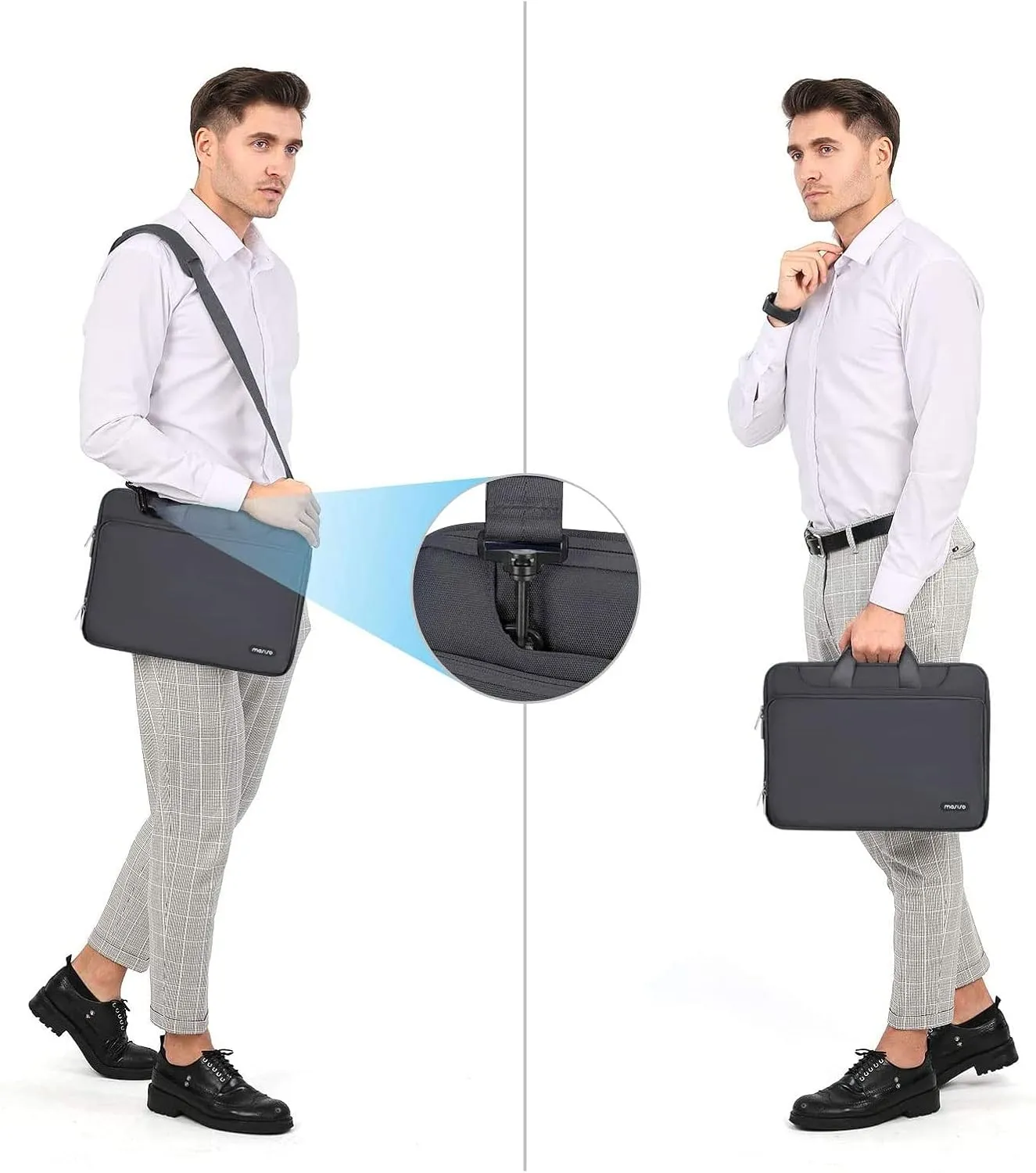 MOSISO 360 Protective Laptop Shoulder Bag Compatible with MacBook Air/Pro, 13-13.3 inch Notebook, Compatible with MacBook Pro 14 inch M4 M3 M2 M1,Matching Color Sleeve with Belt, Slate Gray