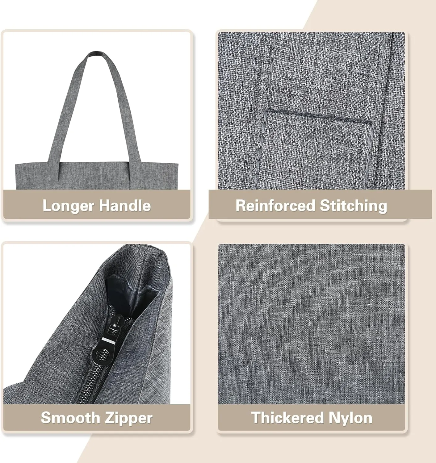 Nylon Tote Bag for Women Large Capacity Shoulder Bag Top Handle Handbag with Zipper for Work College Travel Daily