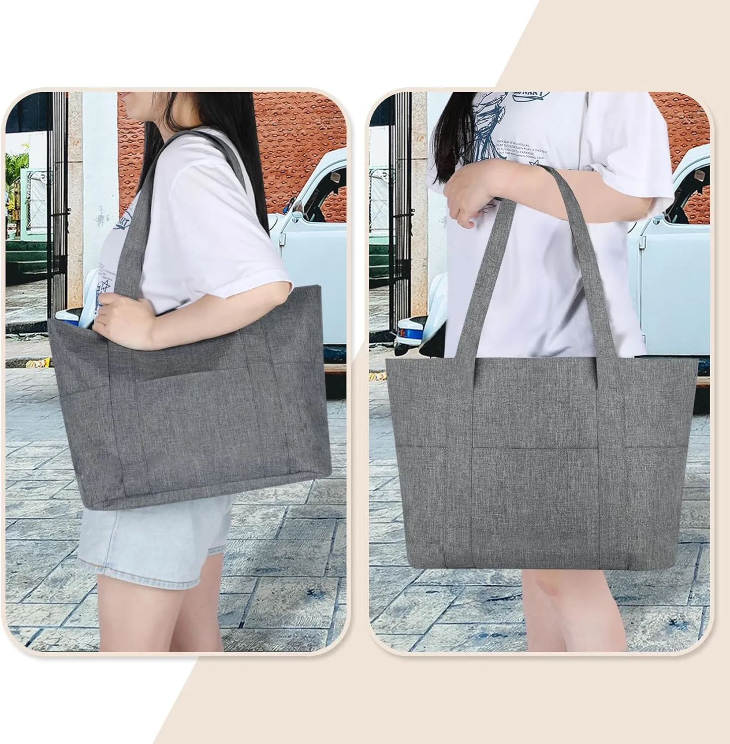 Nylon Tote Bag for Women Large Capacity Shoulder Bag Top Handle Handbag with Zipper for Work College Travel Daily