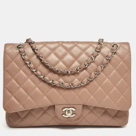 Old Rose Quilted Caviar Leather Maxi Classic Single Flap Bag