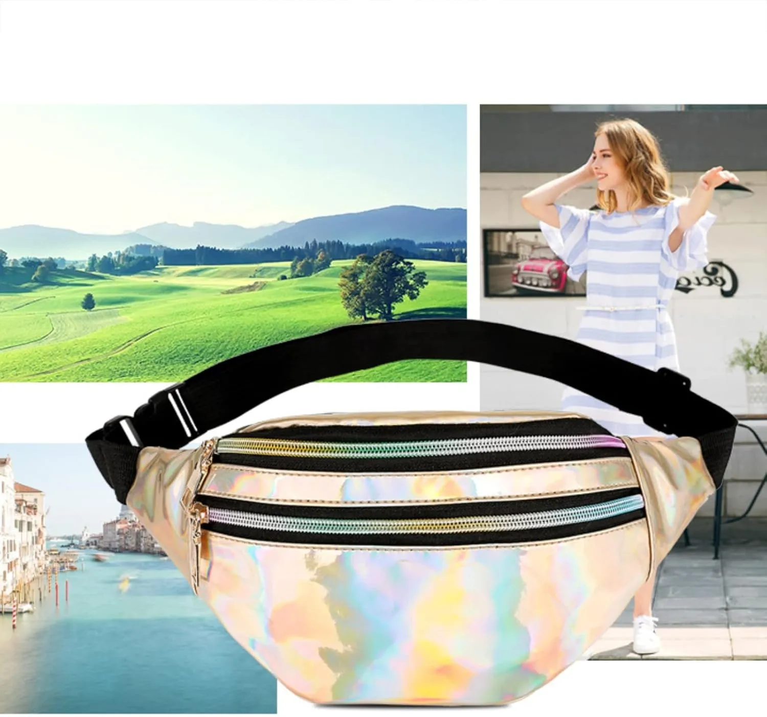 Packable Backpack for Women Men Mini Phone Purses with Crossbody Strap and Wallet Running Fanny Pack(Gold)
