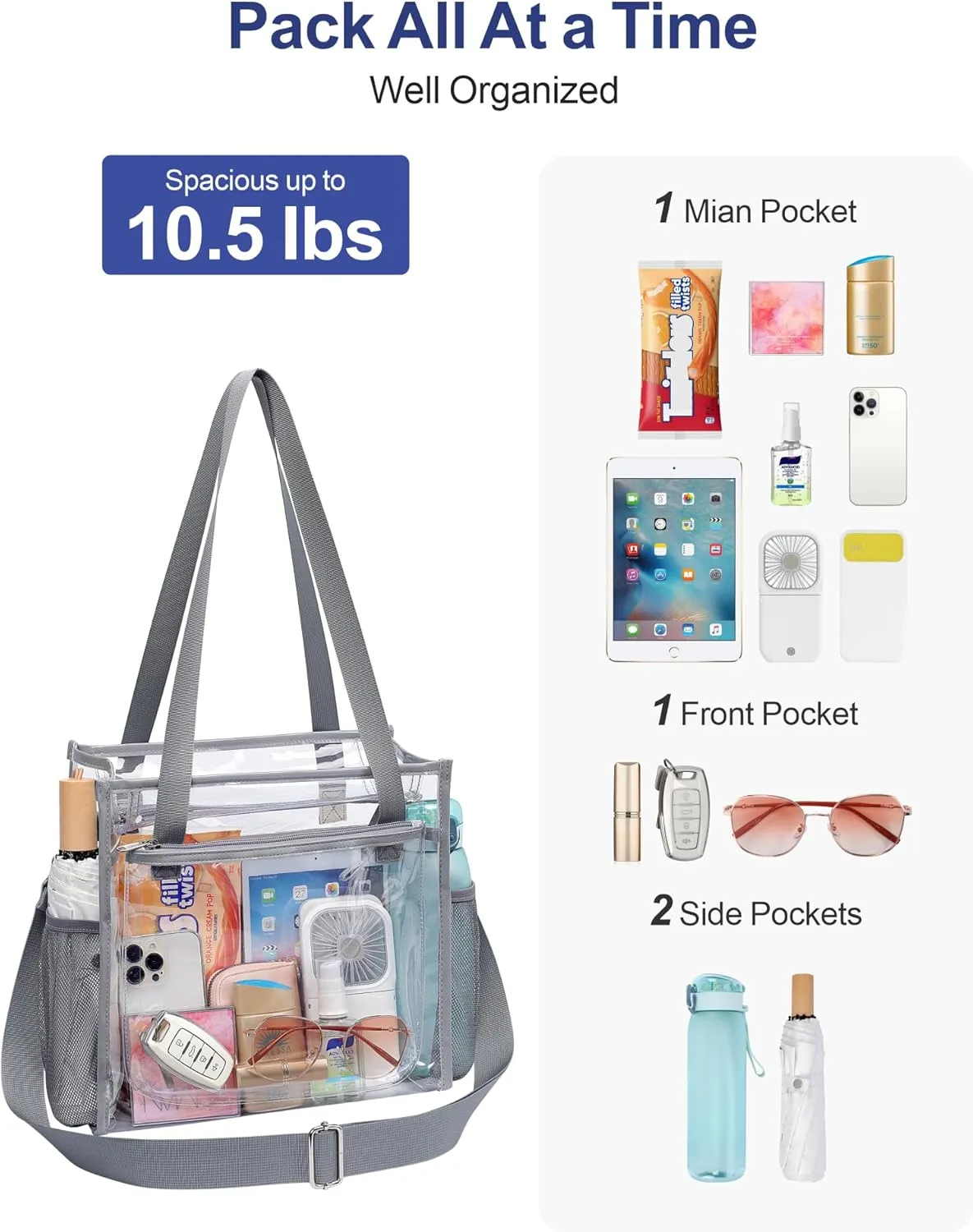 PACKISM Clear Bag 12x6x12 Stadium Approved - Clear Tote Bag for Sport Events Game Day Concert and Work