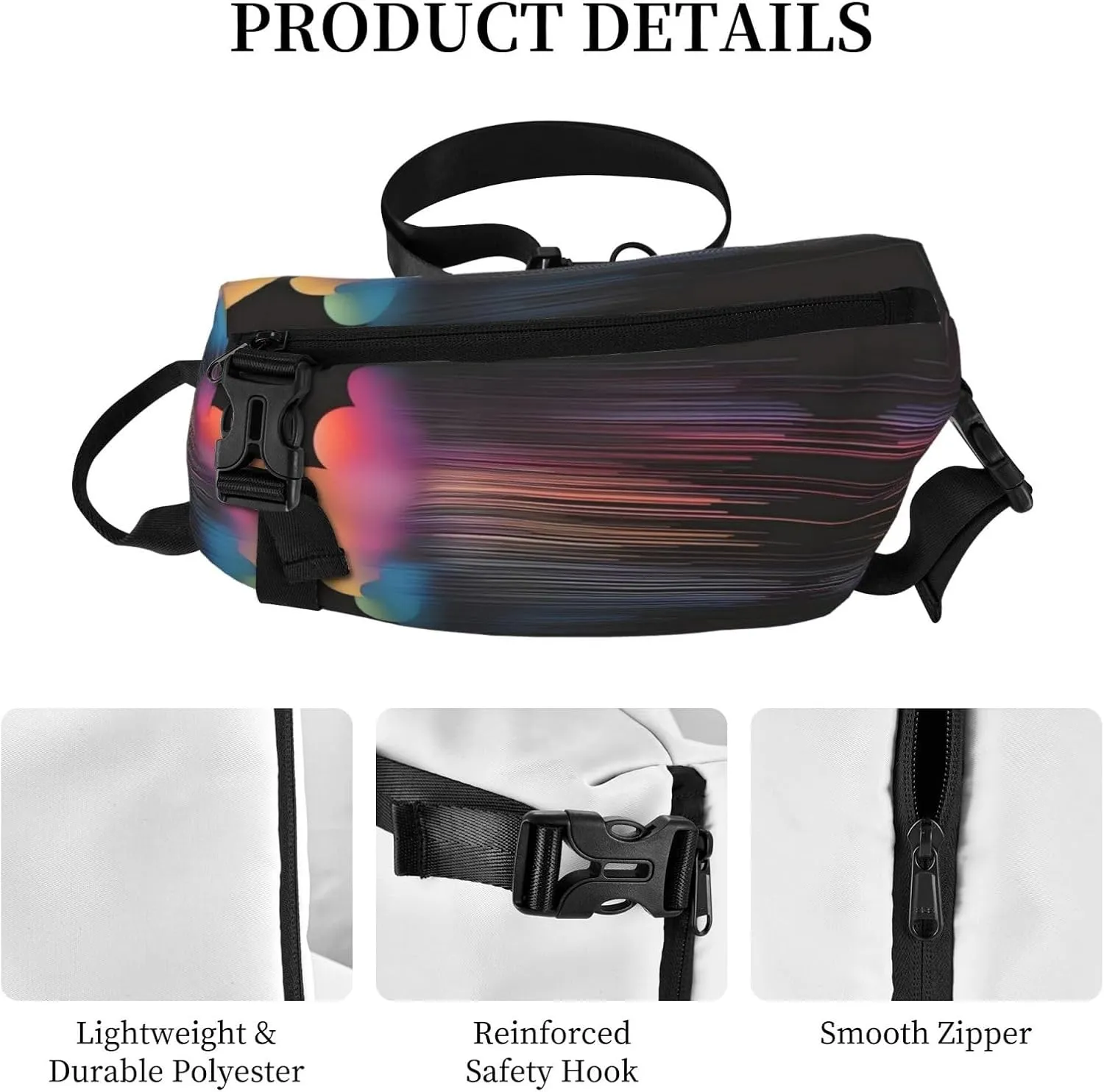 Polyester Fiber Waterproof Waist Bag -Backpack 4 Pocket Compartments Ideal for Outdoor Activities Colorful rainbow rain