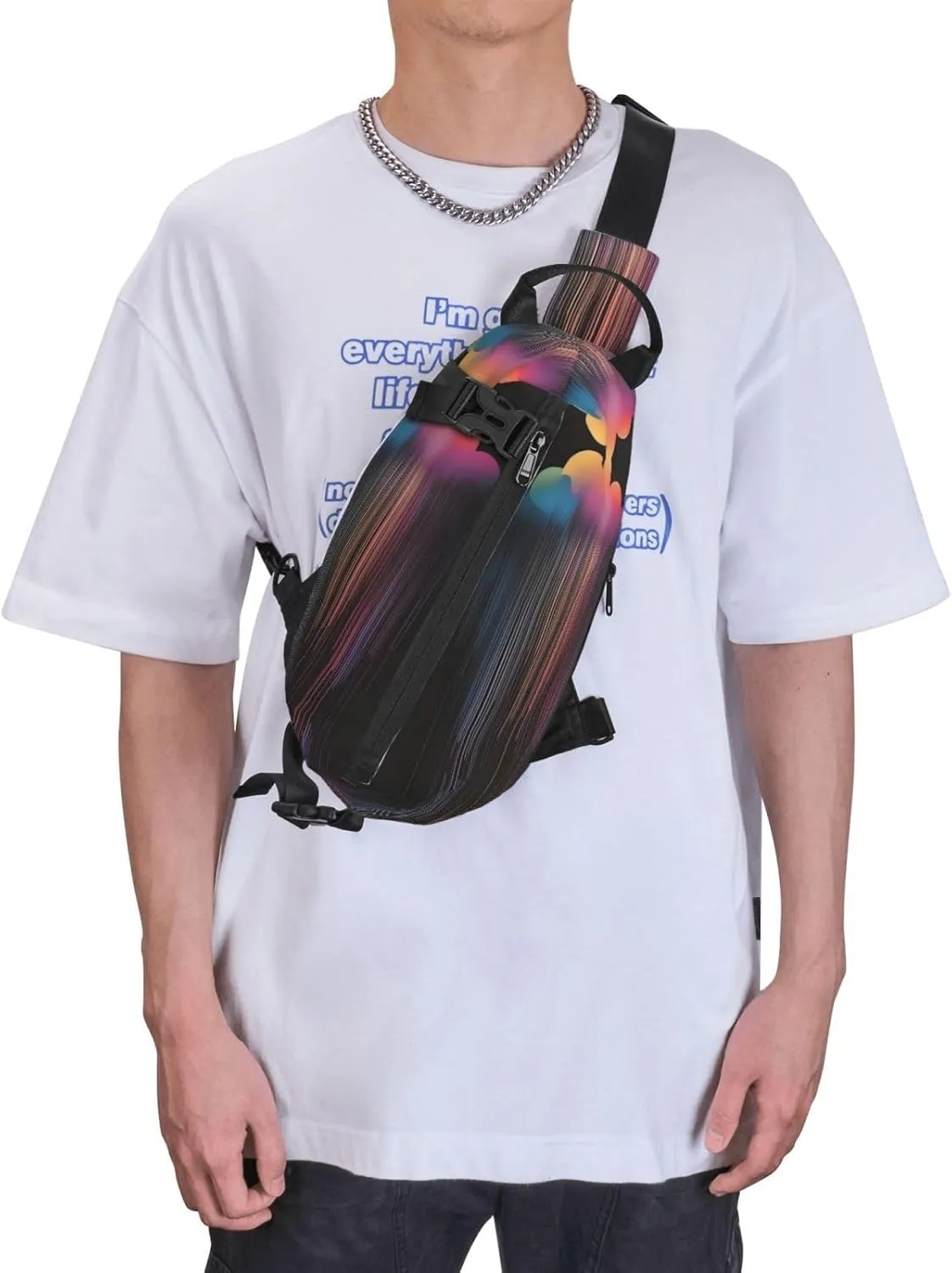 Polyester Fiber Waterproof Waist Bag -Backpack 4 Pocket Compartments Ideal for Outdoor Activities Colorful rainbow rain